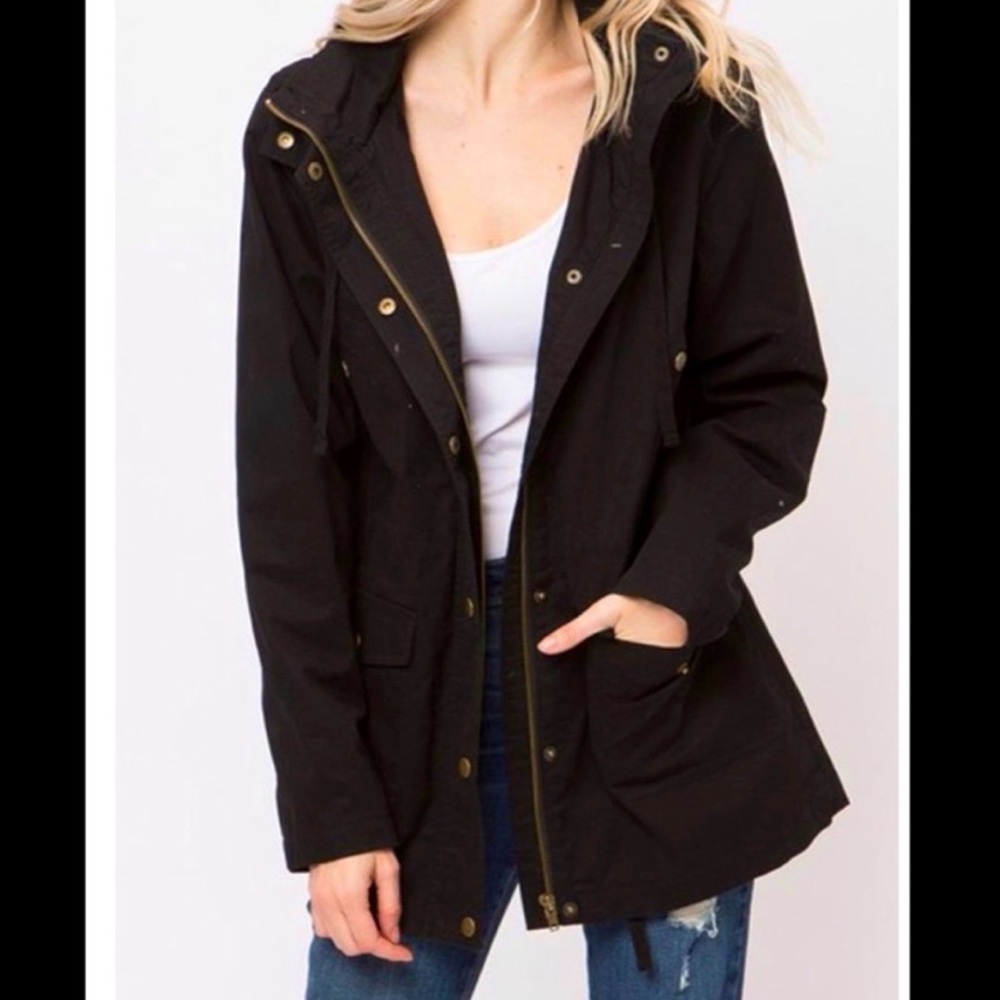 Love Tree Hooded Utility Jacket- Black